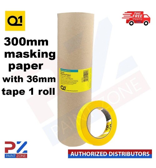 Q1 MASKING PAPER 300MM X 55M BODY SHOP PAINT CAR MASKING WITH 36MM TAPE 1 ROLL